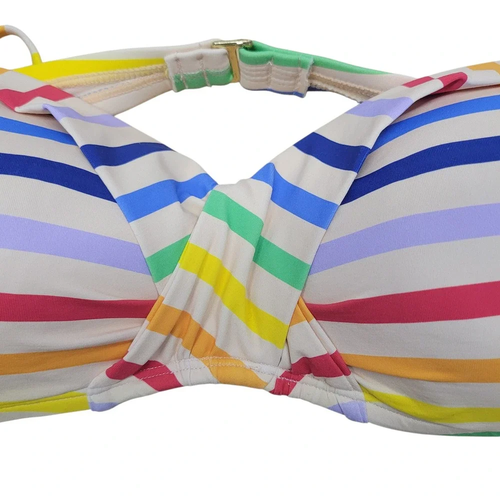 Gibson Latimer Rainbow Striped Bikini Set Bandeau‎ Top Side Tie Bottoms XL C667